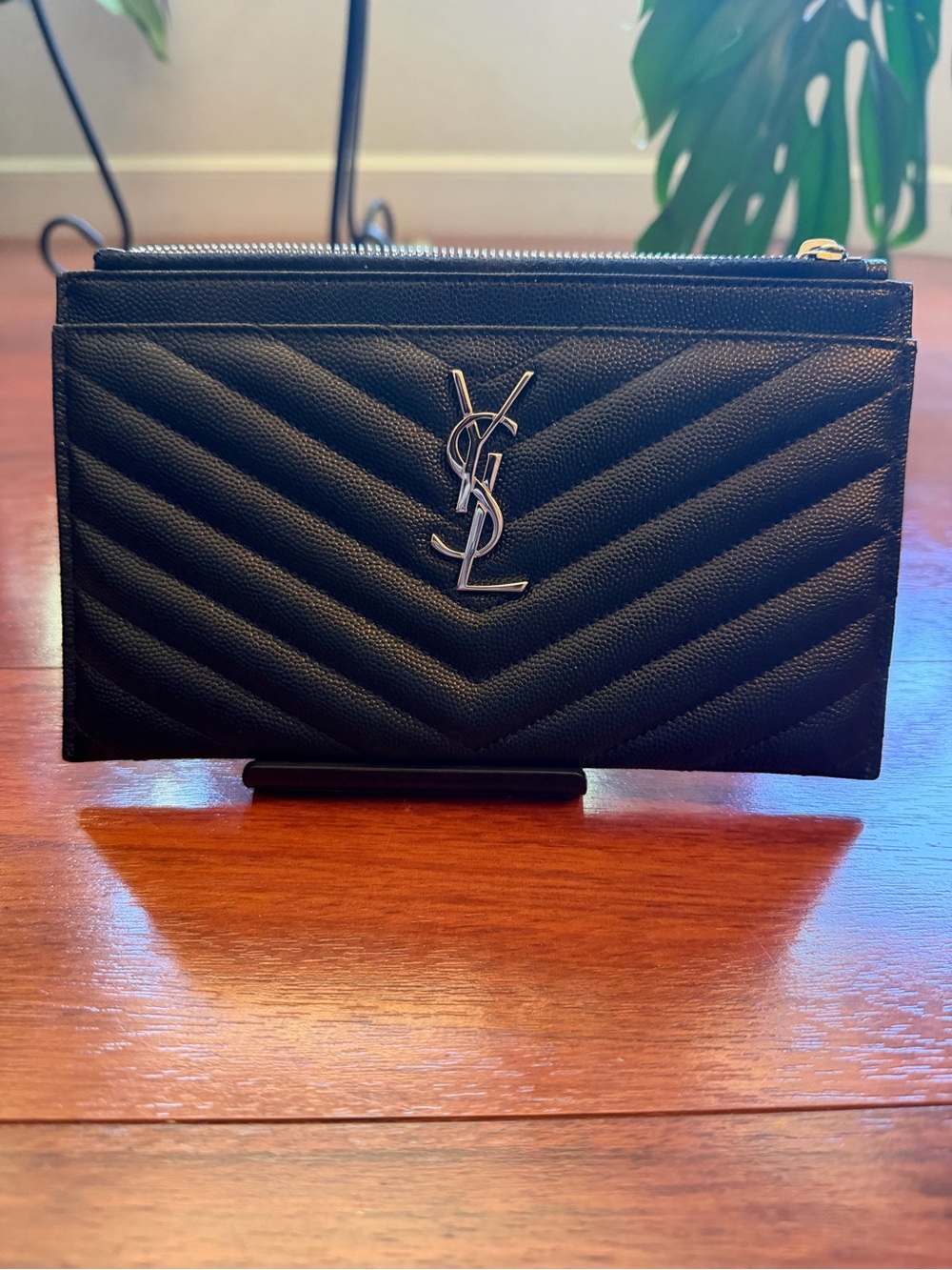 Saint Laurent Black Leather Zip Card Holder